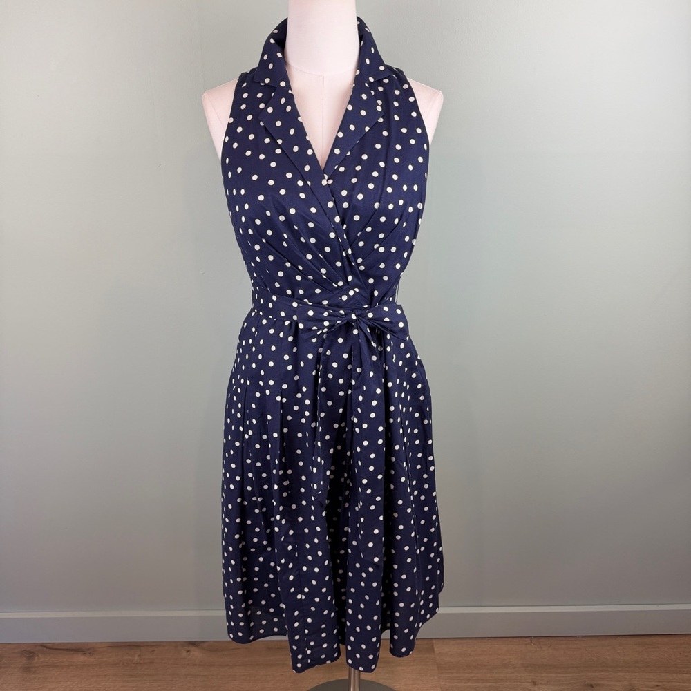 Evan-Picone Classic Retro fit & flare blue Polka Dot midi dress Rockabilly sz 4